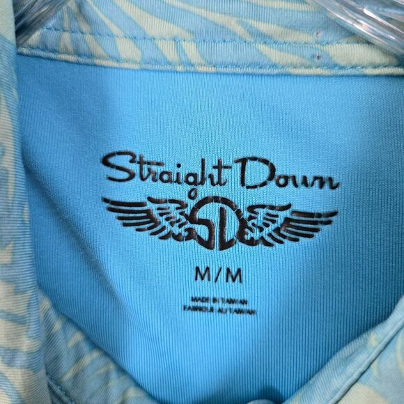 Straight Down Men's Performance Golf Polo Shirt Blue Hawaiian Style Size M - Picture 3 of 10